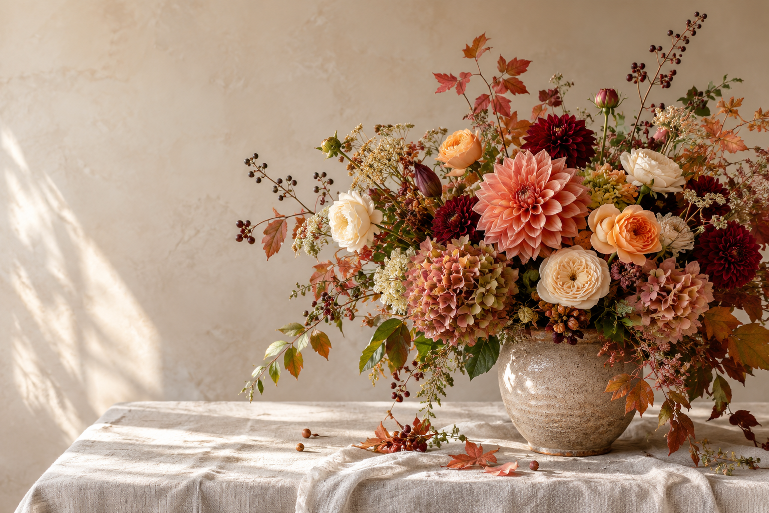 Bouquet de saison coloré dans un vase
